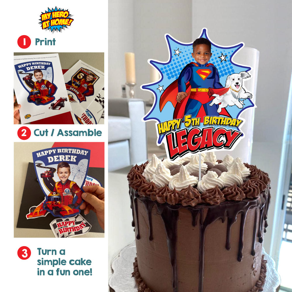 New Superman and Krypto Cake topper with your kid as Superman, Superman Krypto printable cake. 2352CT2