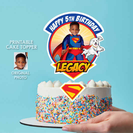 New Superman and Krypto Cake topper with photo, Superman and Krypto printable cake topper. 2352CT