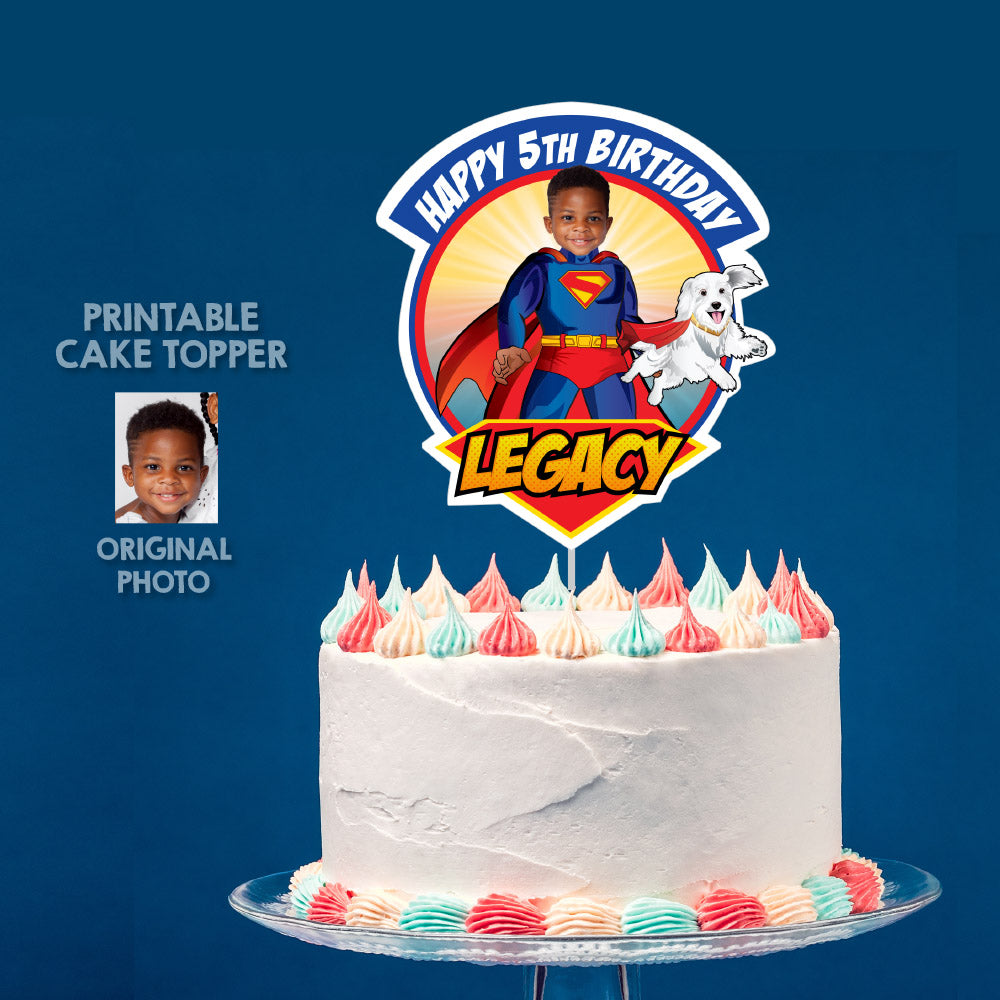 New Superman and Krypto Cake topper with photo, Superman and Krypto printable cake topper. 2352CT