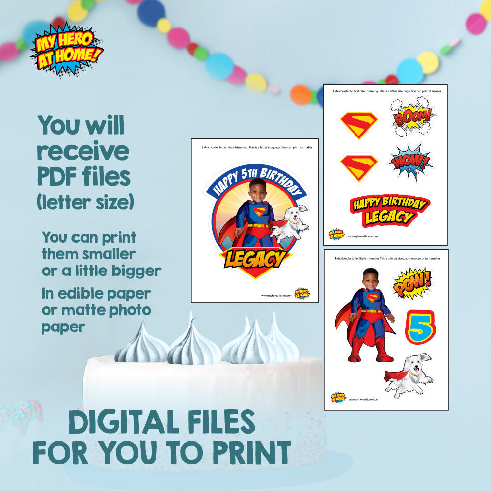New Superman and Krypto Cake topper with photo, Superman and Krypto printable cake topper. 2352CT