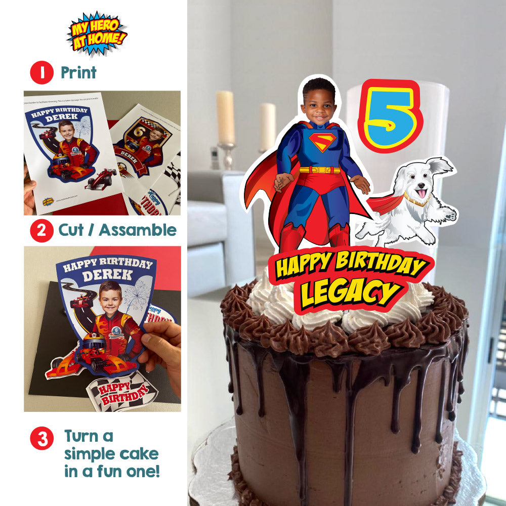 New Superman and Krypto Cake topper with photo, Superman and Krypto printable cake topper. 2352CT