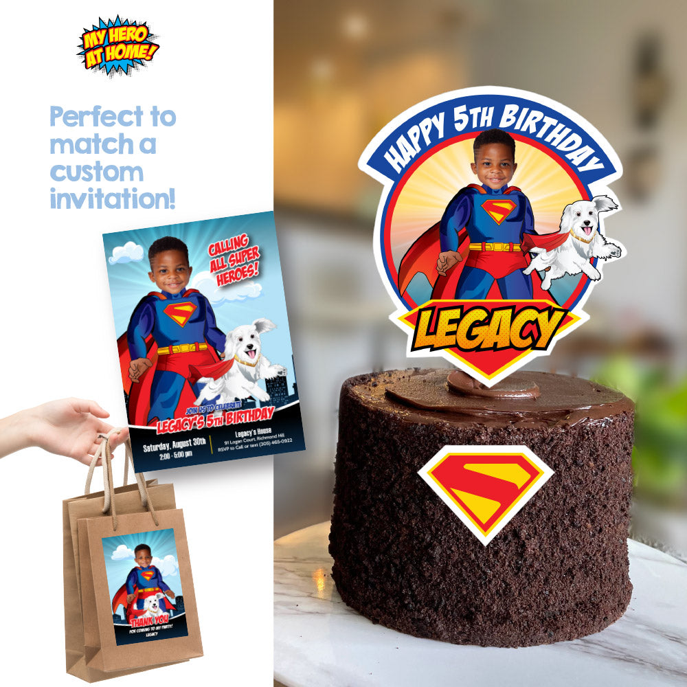 New Superman and Krypto Cake topper with photo, Superman and Krypto printable cake topper. 2352CT
