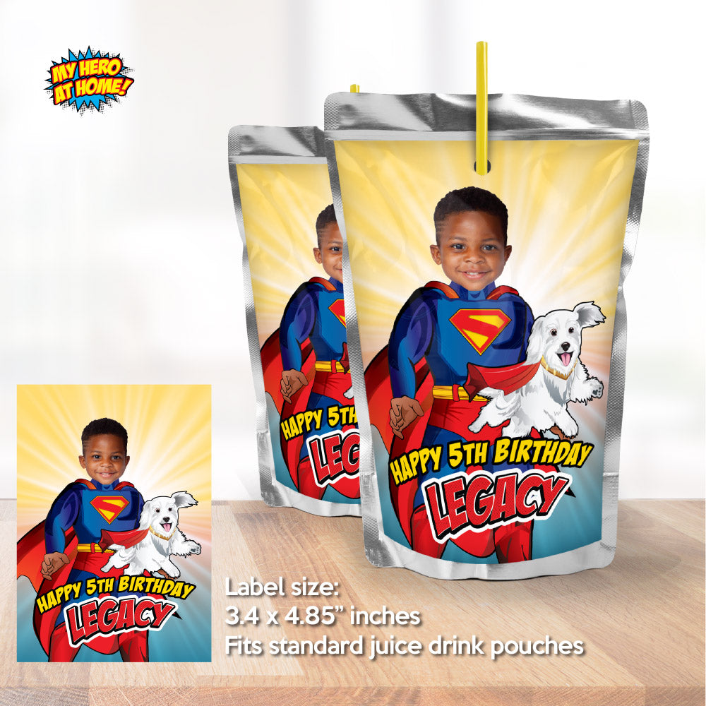 Superman and Krypto water labels, Superman and Krypto Capri sun labels, Krypto and Superkid party drinks labels. 2352WJ