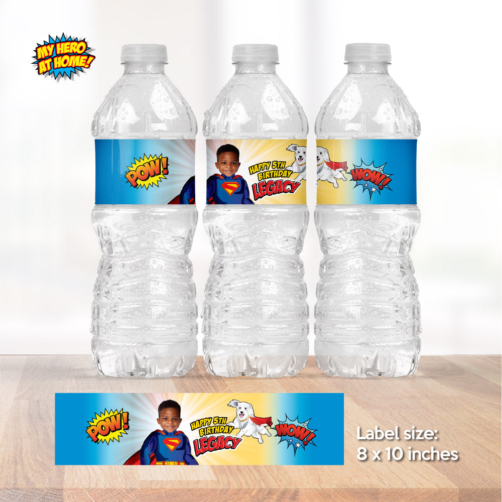 Superman and Krypto water labels, Superman and Krypto Capri sun labels, Krypto and Superkid party drinks labels. 2352WJ