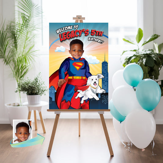 Superman and Krypto Welcome sign with photo, Superman and Krypto Birthday Sign, Superman Krypto Party Entrance. 2352WS