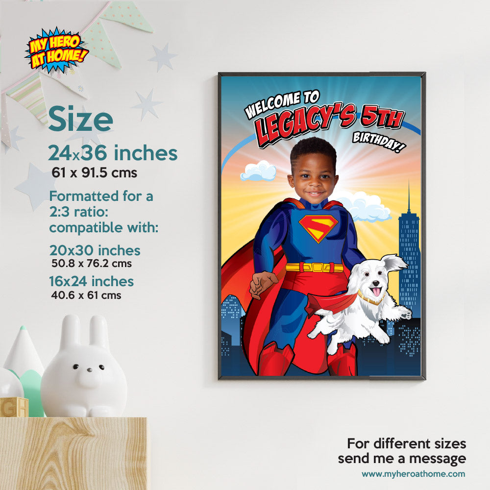 Superman and Krypto Welcome sign with photo, Superman and Krypto Birthday Sign, Superman Krypto Party Entrance. 2352WS
