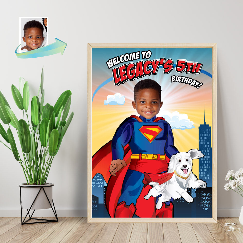 Superman and Krypto Welcome sign with photo, Superman and Krypto Birthday Sign, Superman Krypto Party Entrance. 2352WS