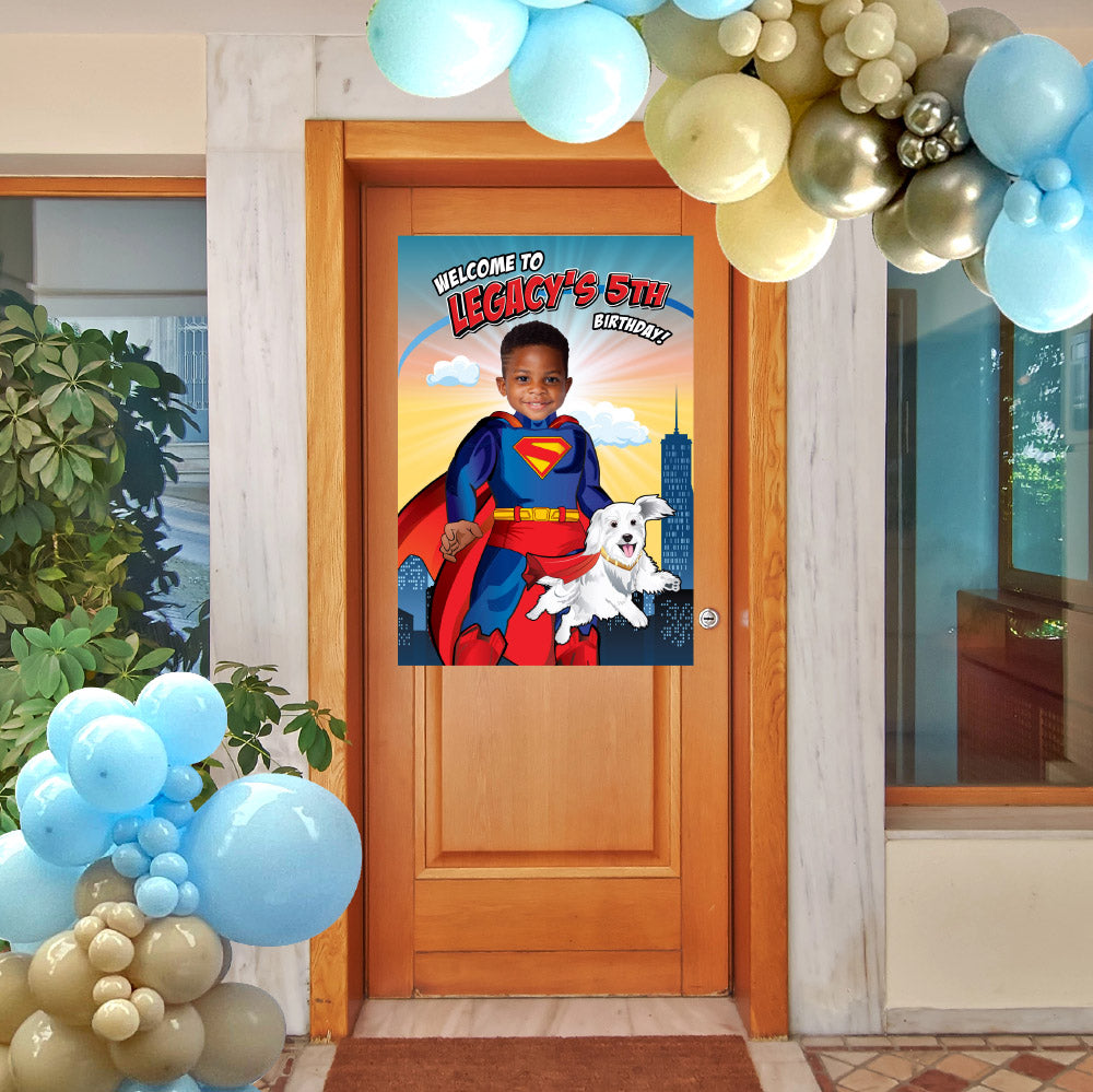 Superman and Krypto Welcome sign with photo, Superman and Krypto Birthday Sign, Superman Krypto Party Entrance. 2352WS