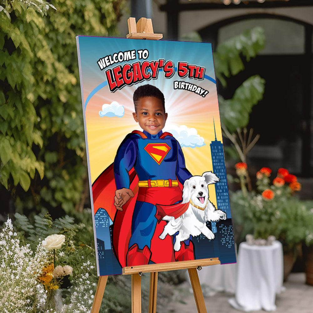 Superman and Krypto Welcome sign with photo, Superman and Krypto Birthday Sign, Superman Krypto Party Entrance. 2352WS