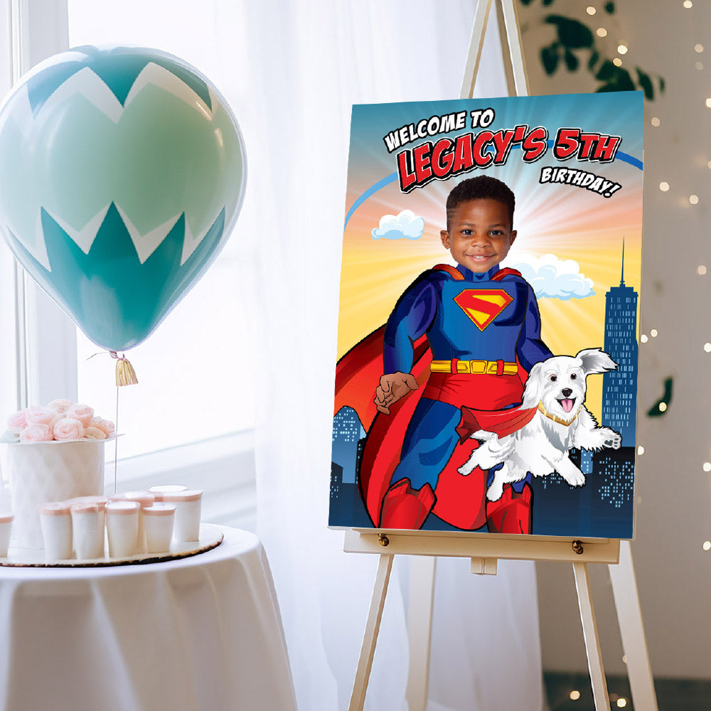 Superman and Krypto Welcome sign with photo, Superman and Krypto Birthday Sign, Superman Krypto Party Entrance. 2352WS