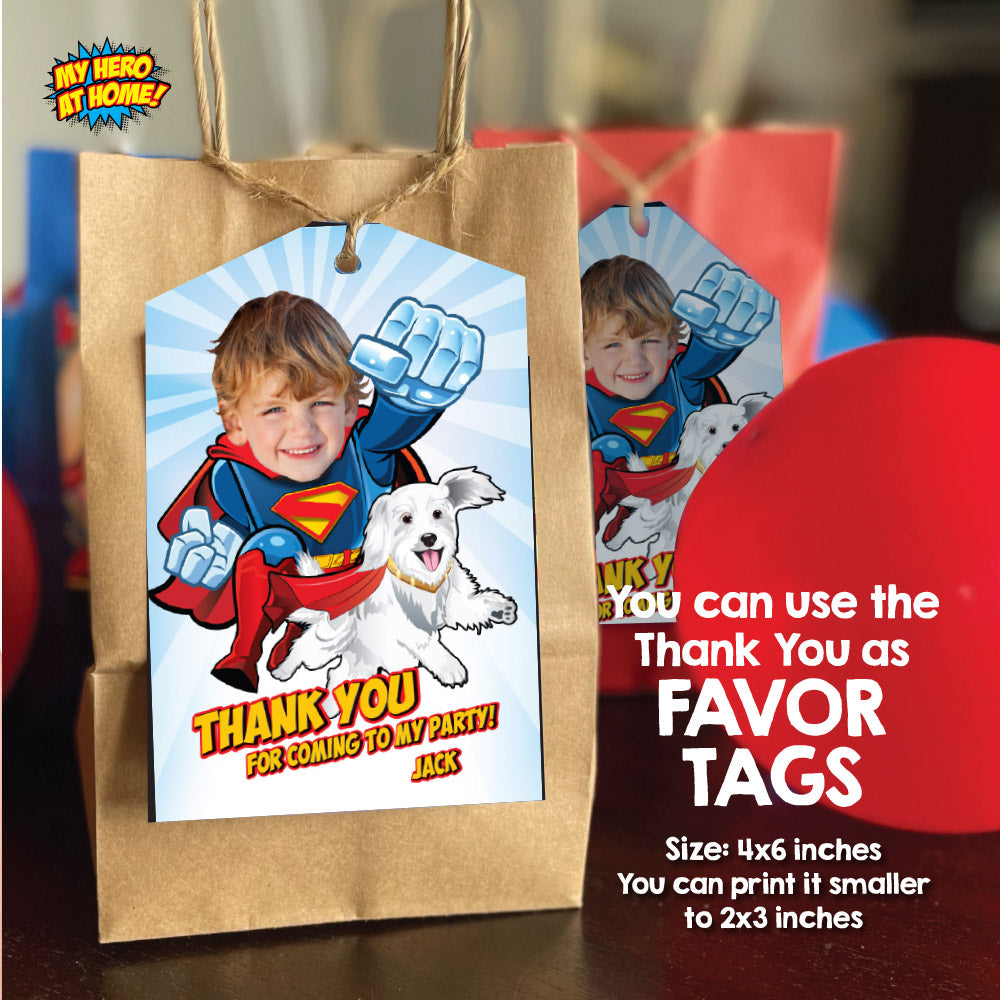 Superman and Krypto Birthday Party Matching decor, Superkid and Krypto Invite and Thanks, Custom Superkid Welcome Sign and Krypto Cake Topper. 2353B2