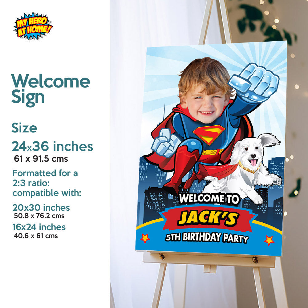 Superman and Krypto Birthday Party Matching decor, Superkid and Krypto Invite and Thanks, Custom Superkid Welcome Sign and Krypto Cake Topper. 2353B2
