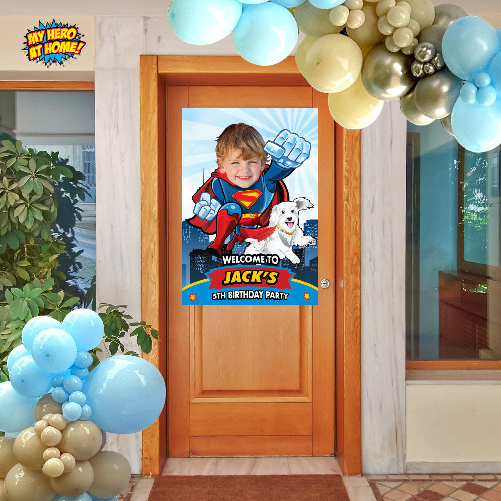 Superman and Krypto Birthday Party Matching decor, Superkid and Krypto Invite and Thanks, Custom Superkid Welcome Sign and Krypto Cake Topper. 2353B2