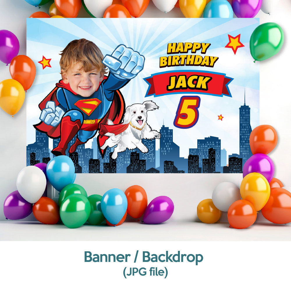 Custom Superman and Krypto Party decoration, Superman and Krypto Banner Backdrop, Cake ideas with Krypto, Superman 2025 Welcome Sign. 2353B4