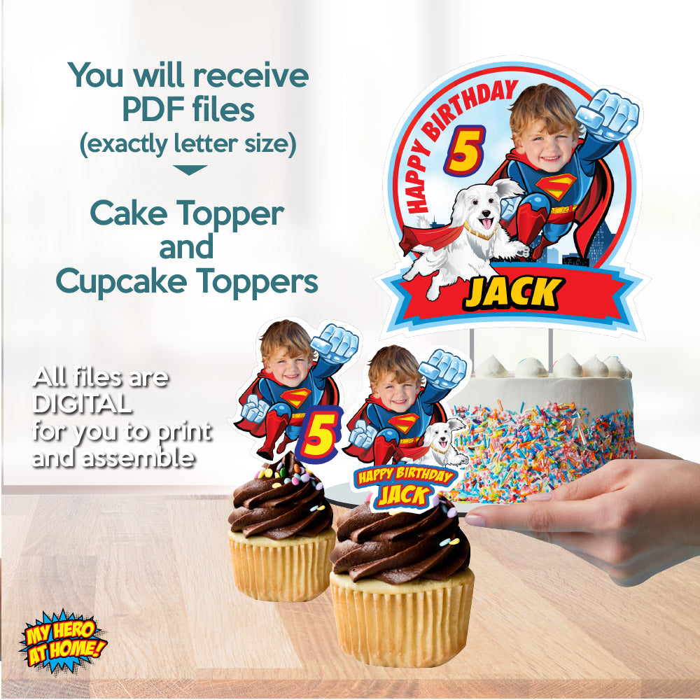 Matching cupcake and cake toppers for a Superman and Krypto-themed birthday party with your kid as Superman, Krypto cupcake toppers. 2353B5
