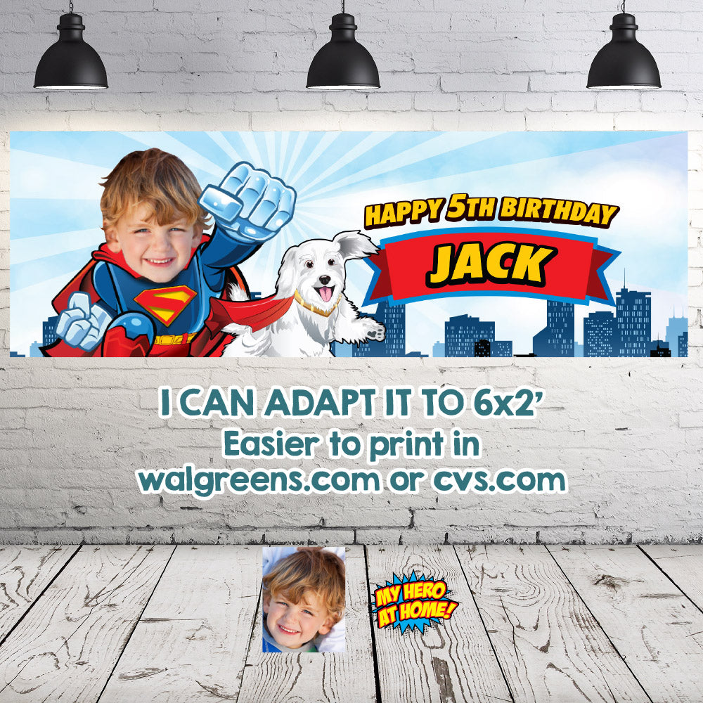 Joint Superman and Krypto Banner, Superman Krypto the dog Backdrop, Superkid and Krypto party decor. 2353BB