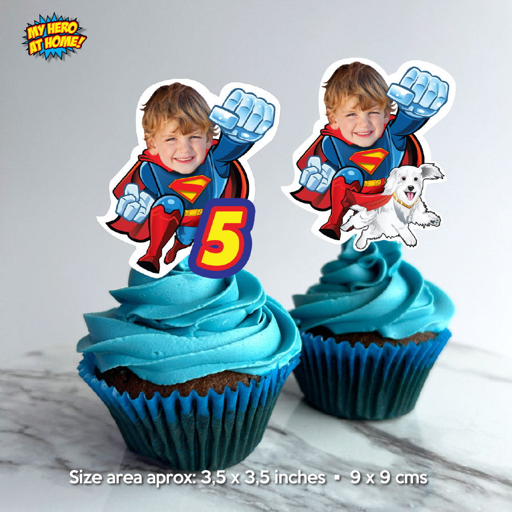 Superman and Krypto Cupcake Toppers with your Photo, Superboy with Krypto Cupcakes decor. 2353CK