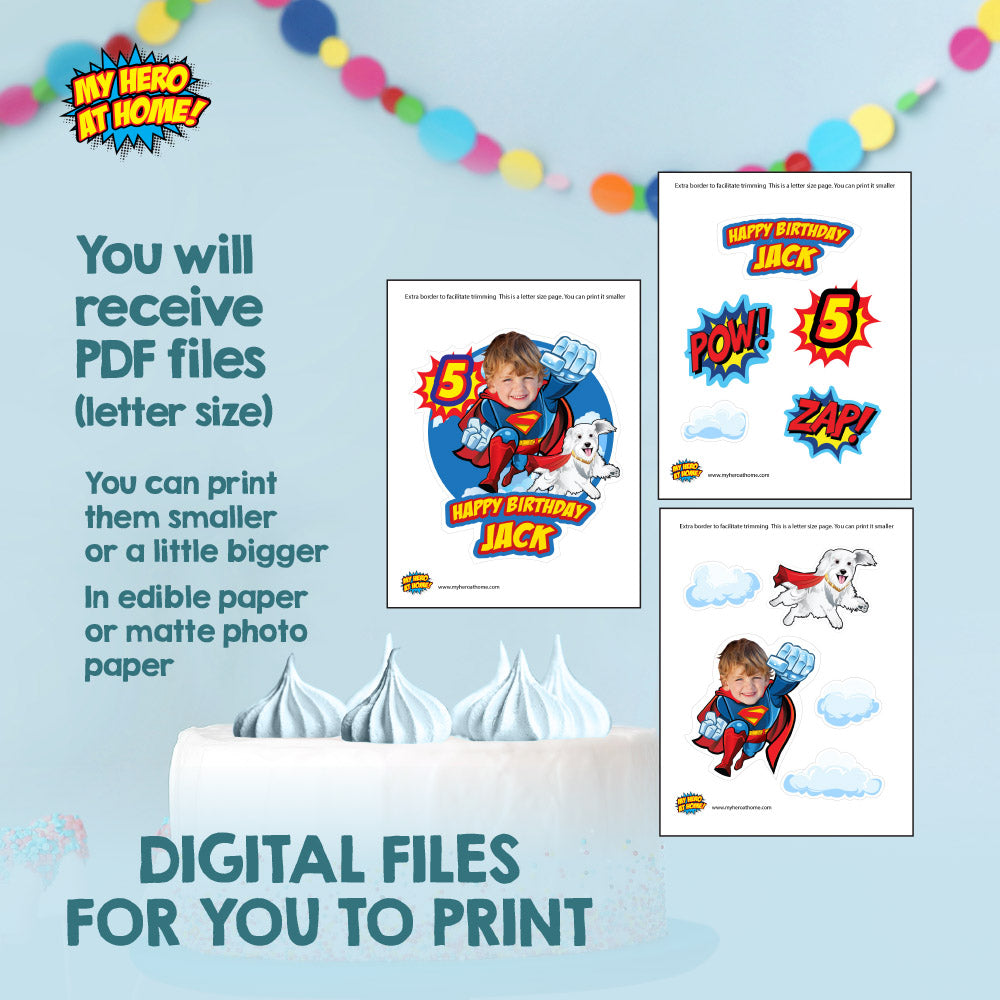 Superman and puppy Krypto party Cake, Superman and pup Krypto printable cake, New Superkid and puppy Krypto birthday cake. 2353CT2