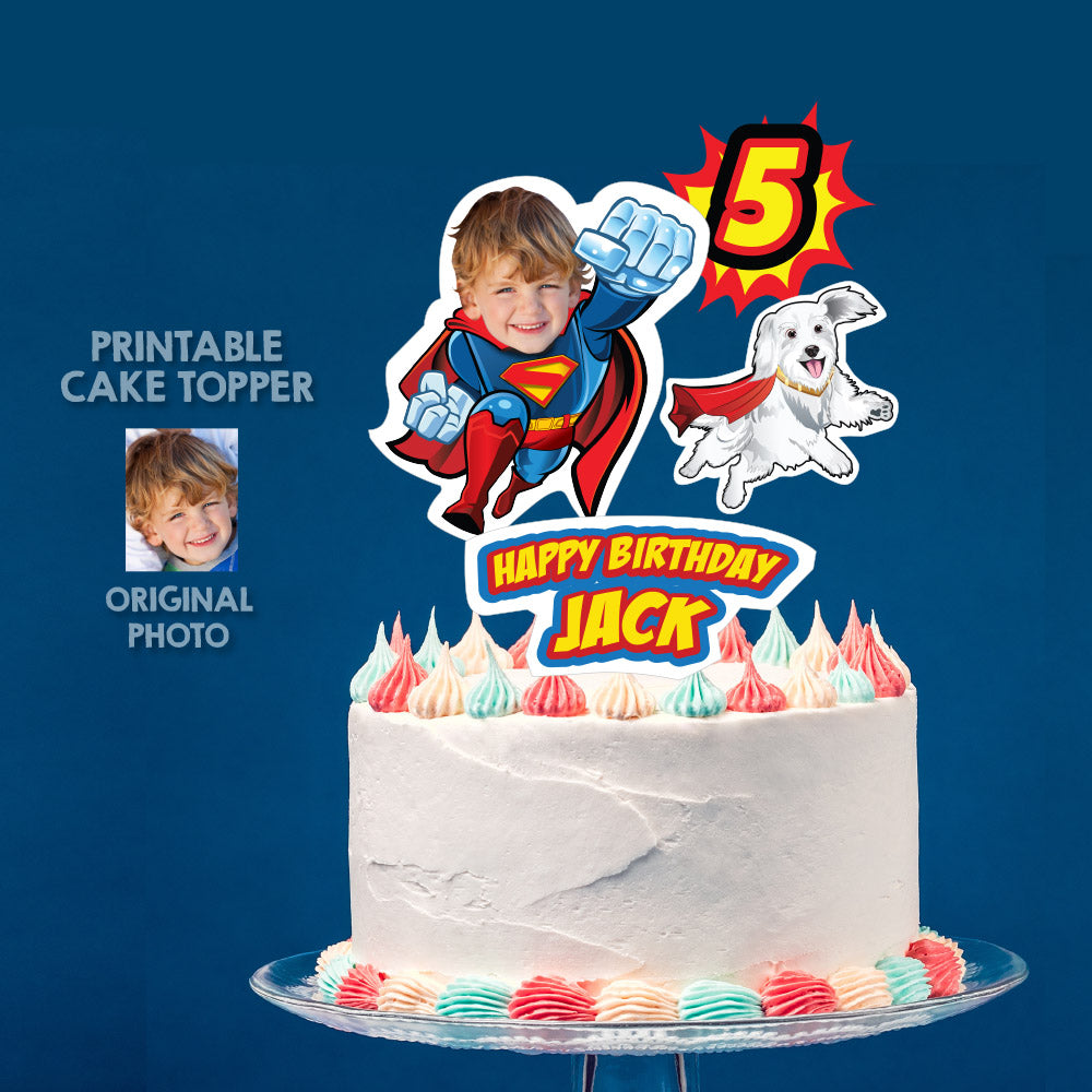 Little Superman and Krypto cake topper, New Superman and Krypto cake ideas, Flying Superman and Superdog cake. 2353CT