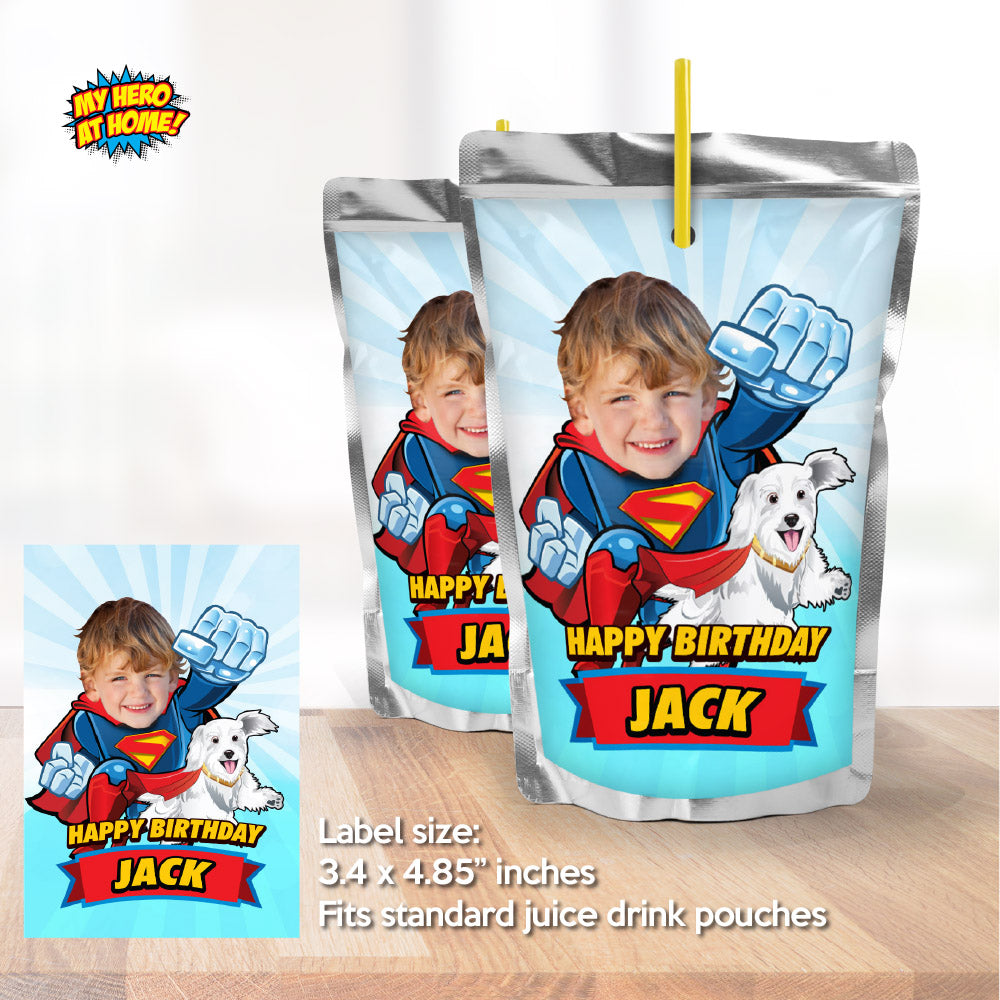 Krypto and Superman water stickers, Superkid and Krypto Capri sun labels. 2353WJ