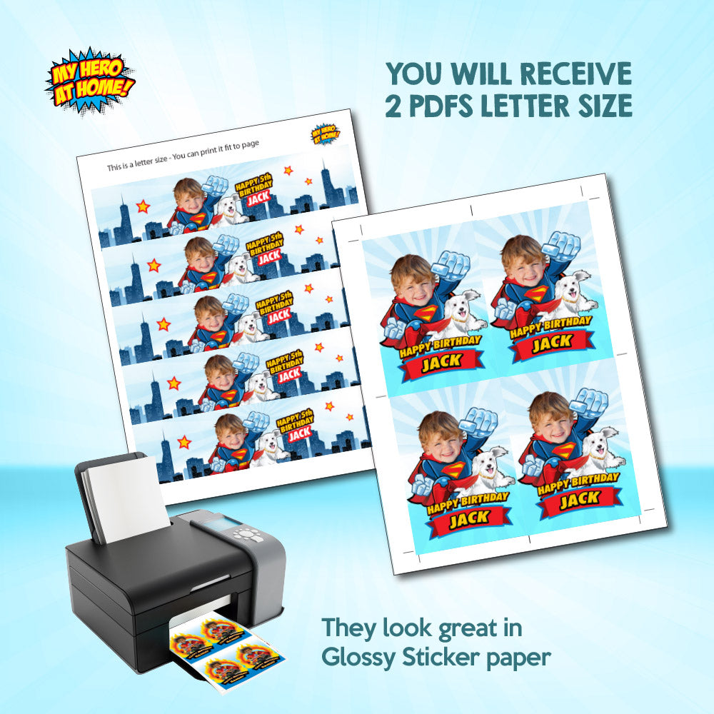 Krypto and Superman water stickers, Superkid and Krypto Capri sun labels. 2353WJ