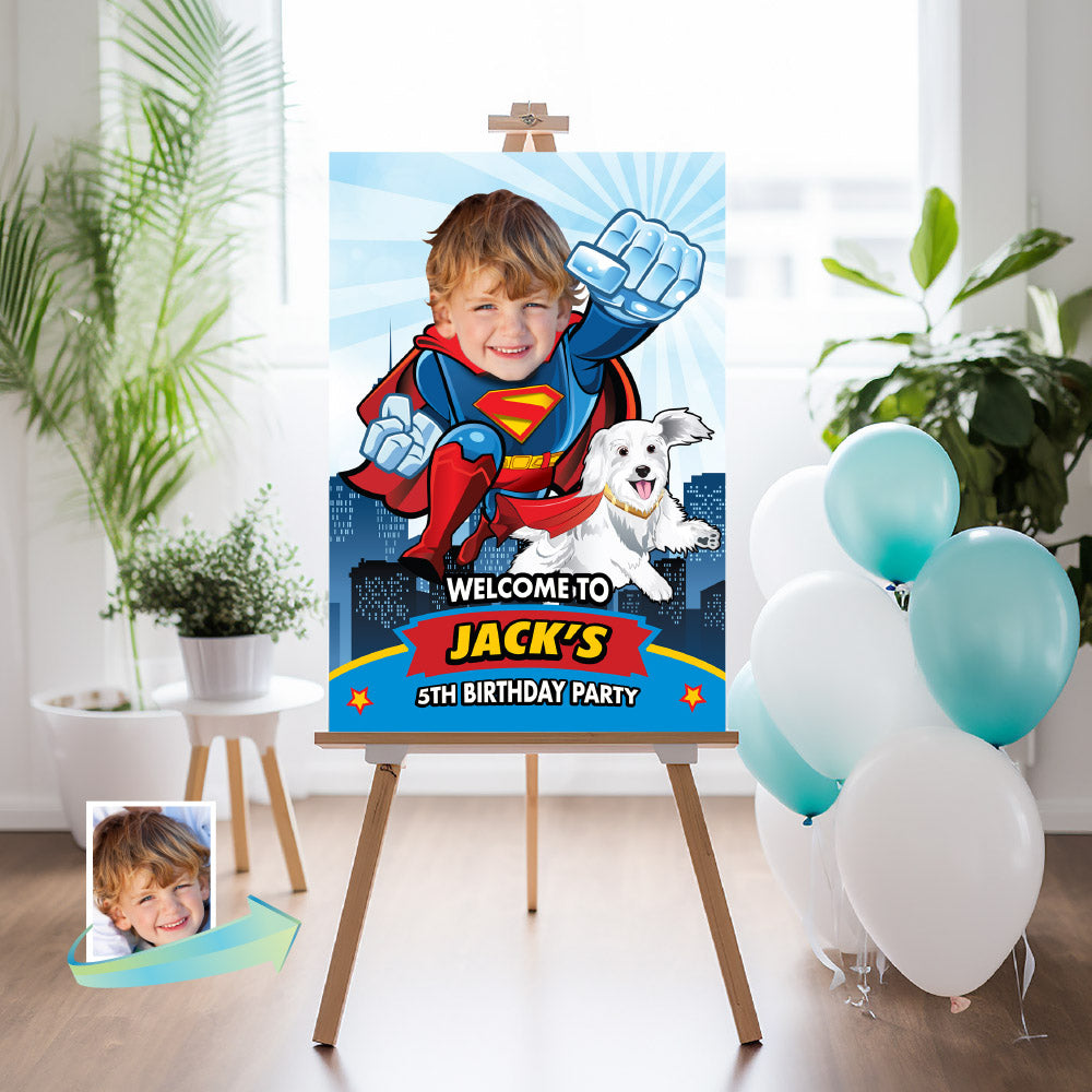 Personalized Superman & Krypto-themed welcome sign, Superboy and Crypto Welcome party sign. 2353WS