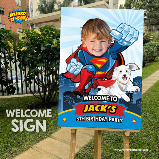 Personalized Superman & Krypto-themed welcome sign, Superboy and Crypto Welcome party sign. 2353WS