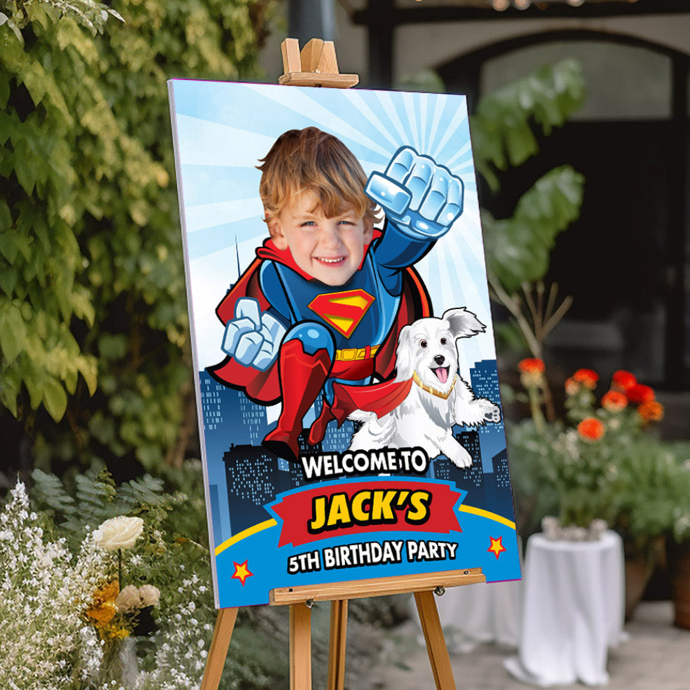 Personalized Superman & Krypto-themed welcome sign, Superboy and Crypto Welcome party sign. 2353WS