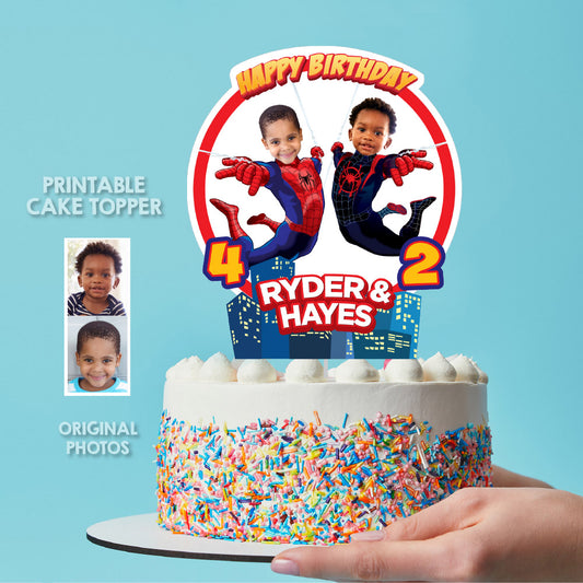 Customized Spidey and Spin Cake topper with Joint 2 as the superheroes. 2355CT