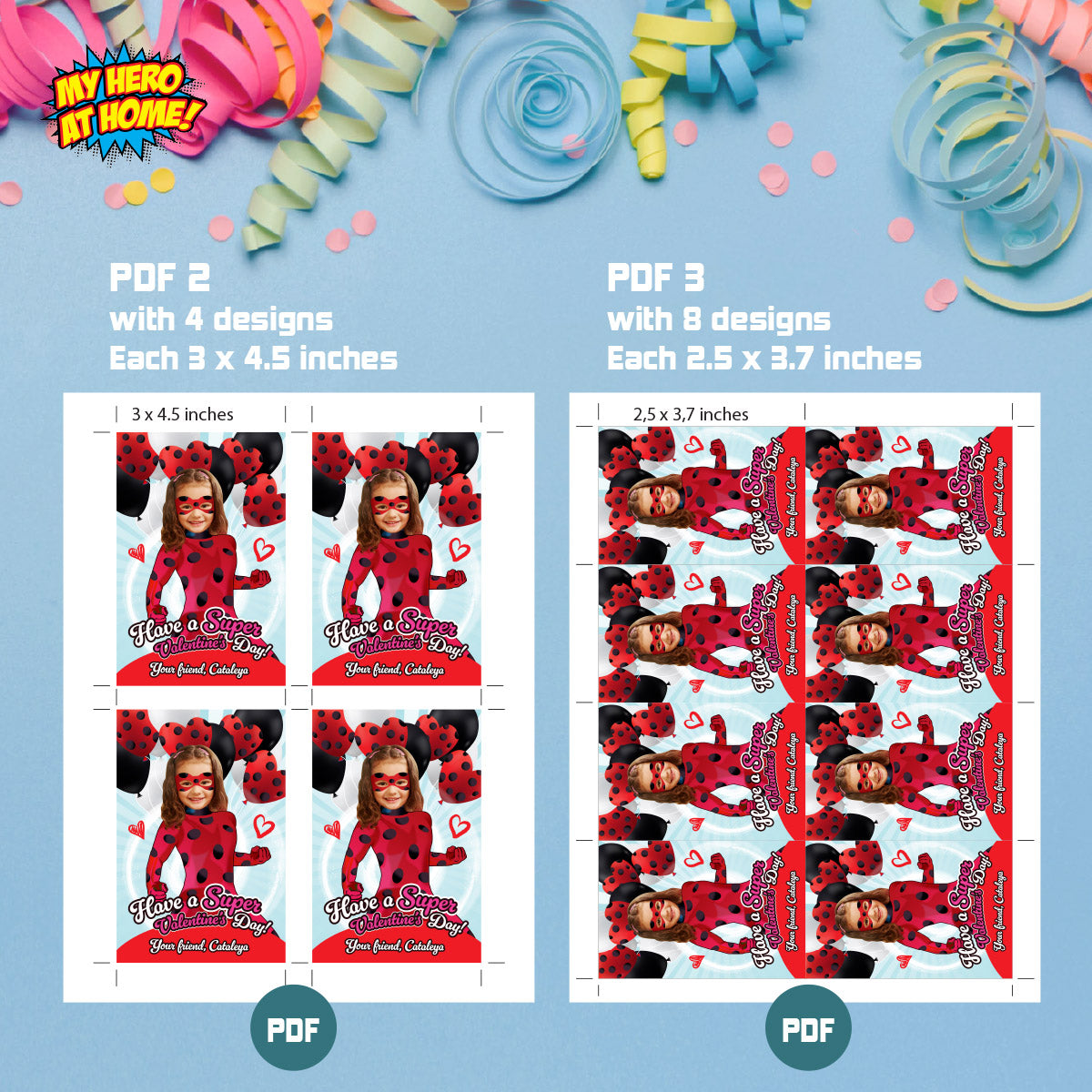 Personalized Miraculous Ladybug Valentines tags with girl as the star, Valentine Miraculous Ladybug themed tags. 2358VL