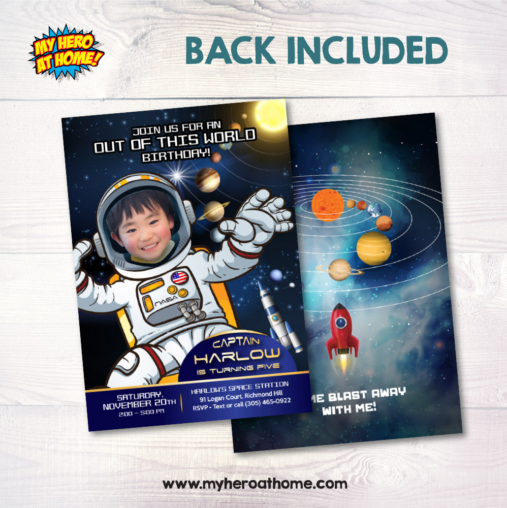 Out of this world Astronaut photo Invitation, Custom Outer Space Party with photo. 235IN