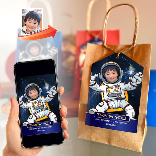 Custom Astronaut favor tags and thank you with birthday kid as the Astronaut. 235TY