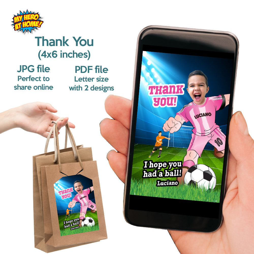 Personalized bundle for a Futbol Miami themed birthday Party with kid as the star player. 2362B2