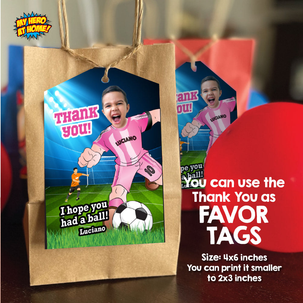 Personalized bundle for a Futbol Miami themed birthday Party with kid as the star player. 2362B2