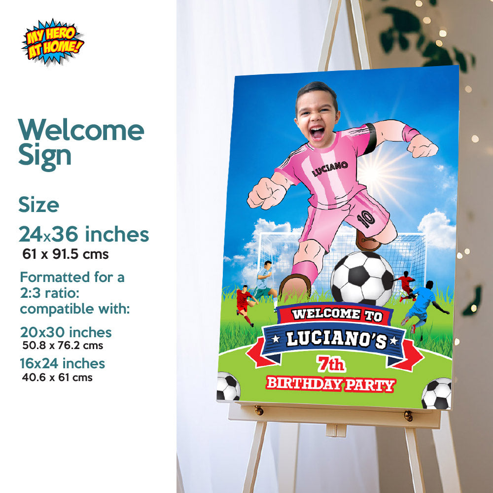 Personalized bundle for a Futbol Miami themed birthday Party with kid as the star player. 2362B2