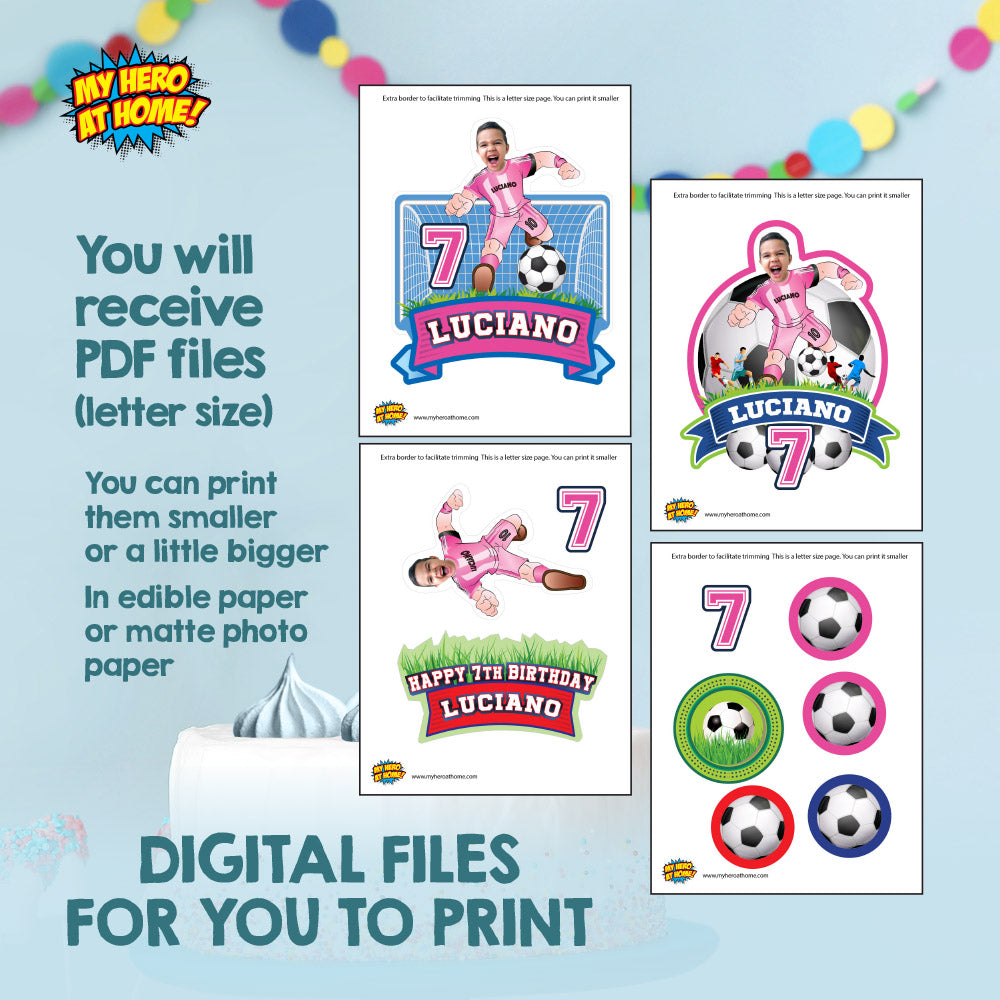 Personalized bundle for a Futbol Miami themed birthday Party with kid as the star player. 2362B2