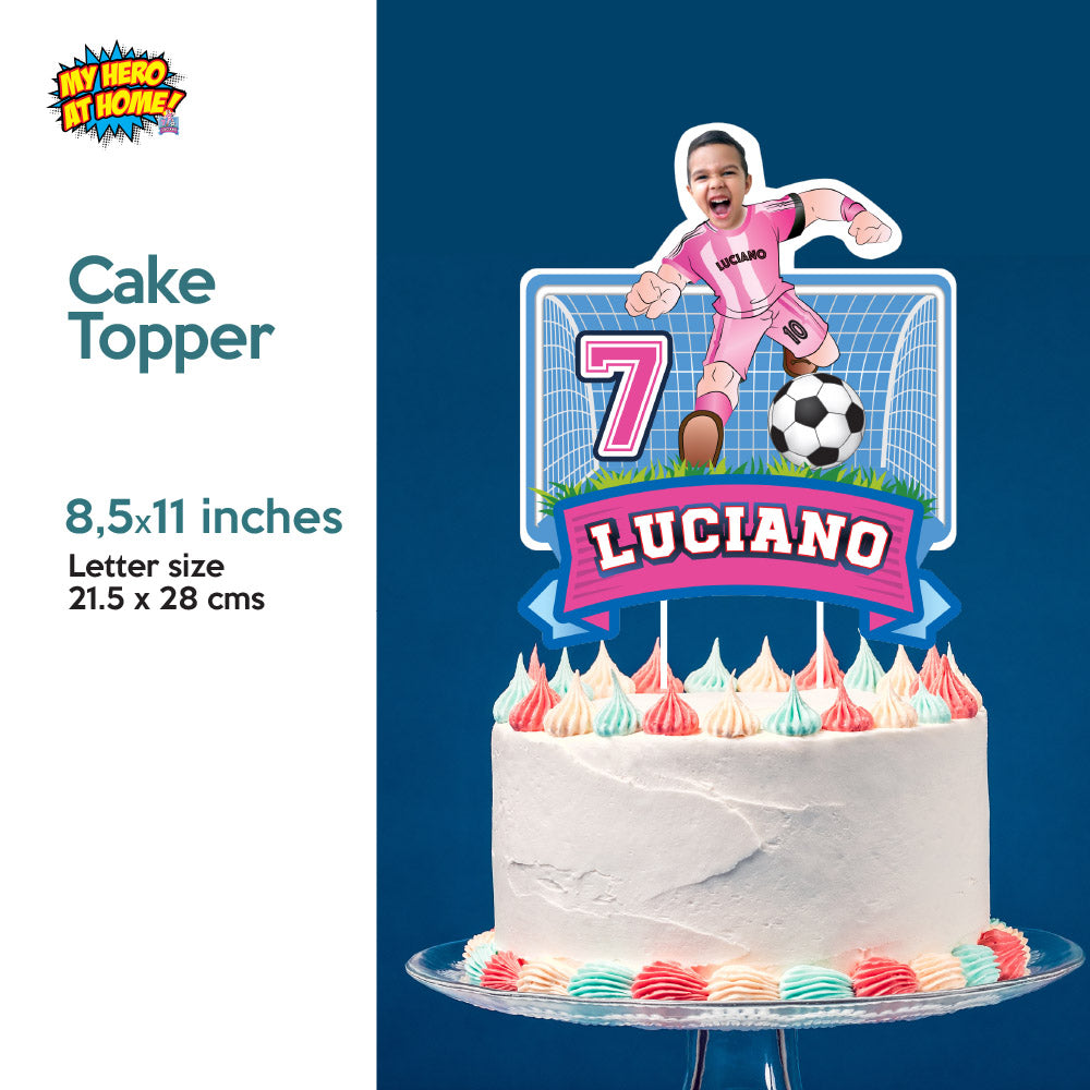 Custom Bundle Miami Soccer party backdrop, Futbol Messi cake topper and welcome sign. 2362B4