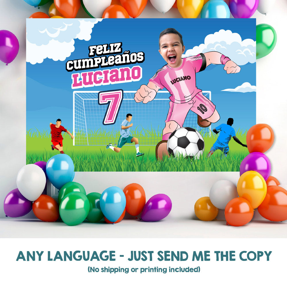 Soccer Birthday Backdrop with kid as the MVP, Custom Futbol Inter Miami party banner decoration. 2362BB