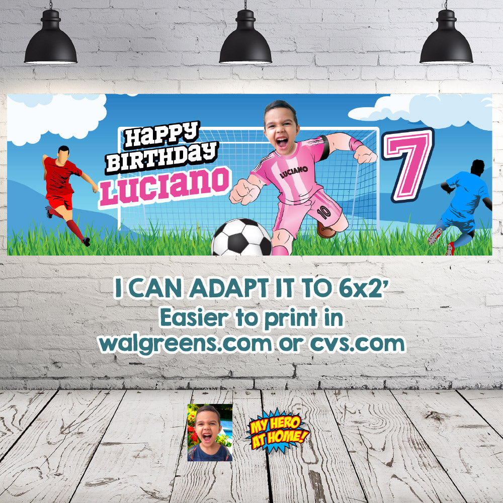 Soccer Birthday Backdrop with kid as the MVP, Custom Futbol Inter Miami party banner decoration. 2362BB