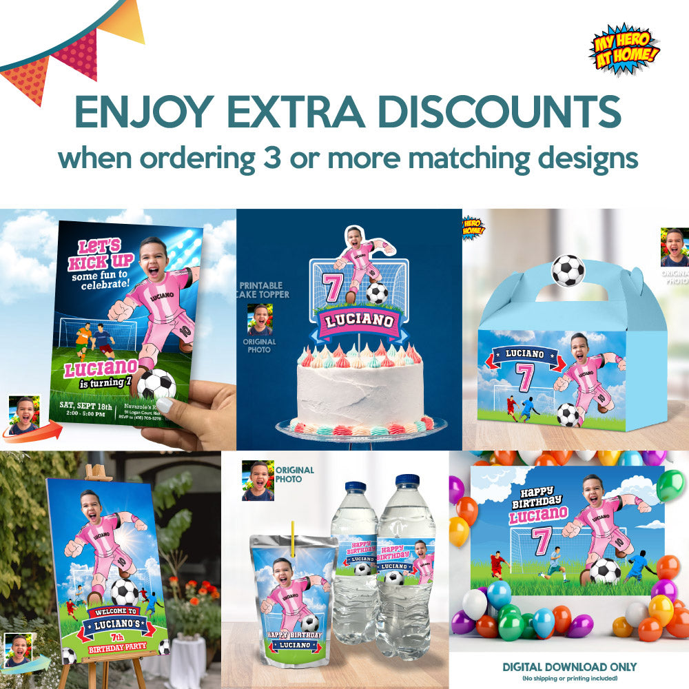 Printable Inter Miami Cake topper with your kid as the star, Decoracion Torta Futbol Miami Messi. 2362CT