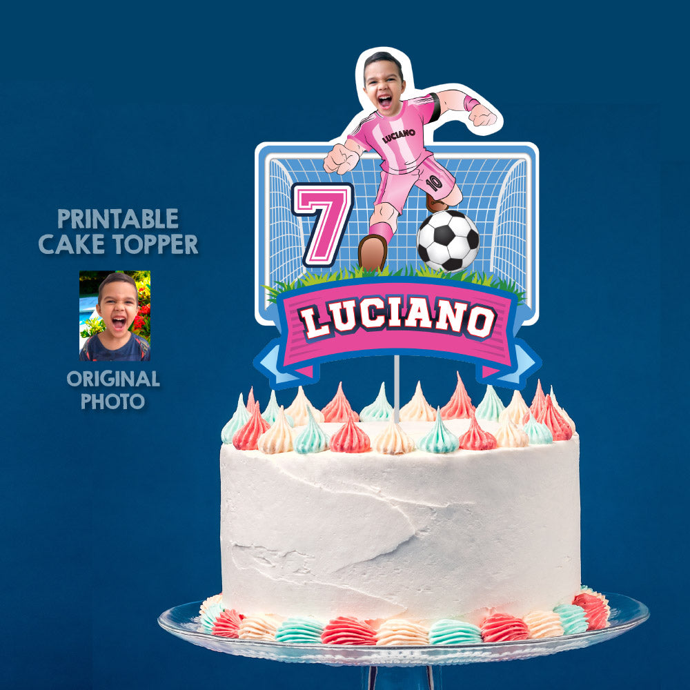 Printable Inter Miami Cake topper with your kid as the star, Decoracion Torta Futbol Miami Messi. 2362CT