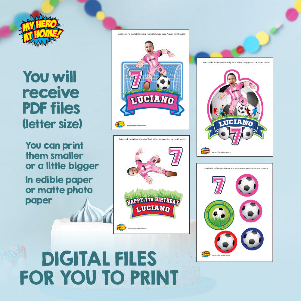 Printable Inter Miami Cake topper with your kid as the star, Decoracion Torta Futbol Miami Messi. 2362CT