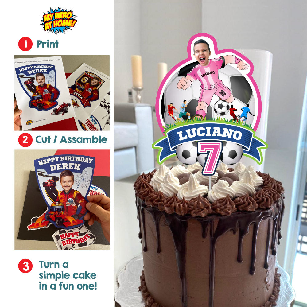 Printable Inter Miami Cake topper with your kid as the star, Decoracion Torta Futbol Miami Messi. 2362CT
