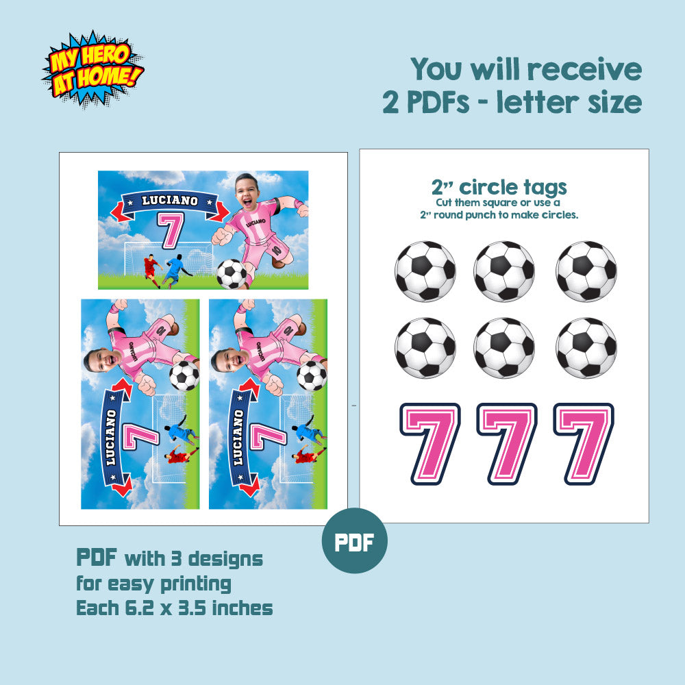 Matching birthday items for a Inter Miami Soccer themed table Party, cake topper, water, Chips, boxes. 2362B1