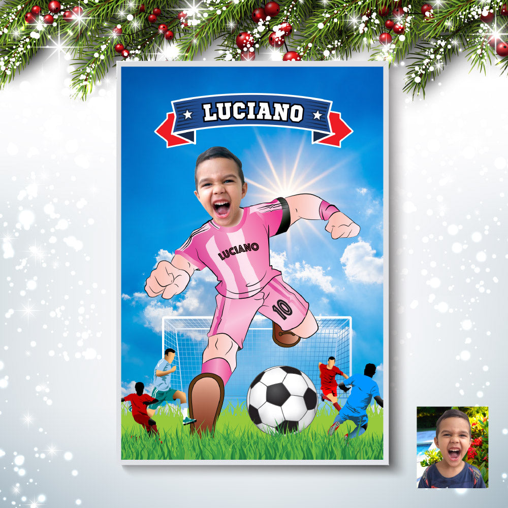 Soccer poster with kid as his favorite player Messi, Printable gift of Inter Miami Futbol. 2362GF