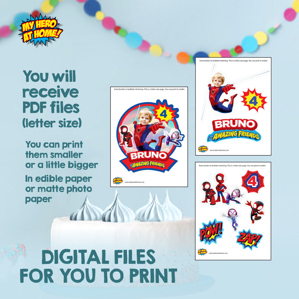 Spidey and his amazing friends birthday cake topper featuring your kid as Spiderman. 2365CT