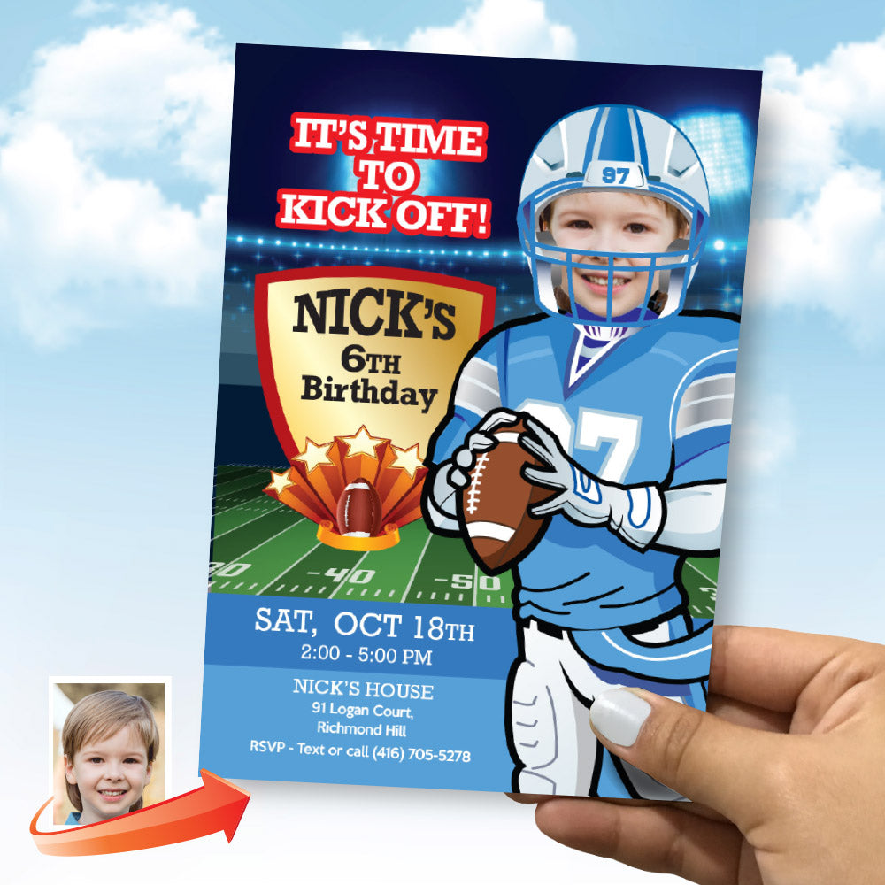 Detroit Lions birthday Invitation template with your kid as the star, Lions football theme party. 2370IN