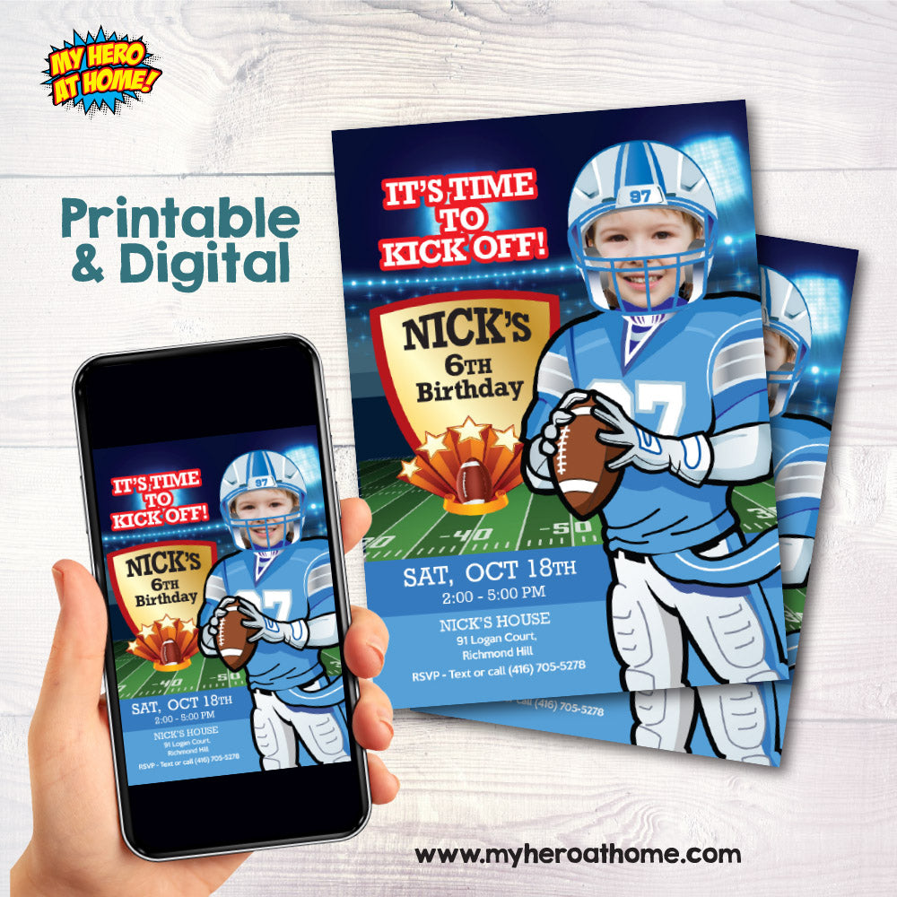 Detroit Lions birthday Invitation template with your kid as the star, Lions football theme party. 2370IN