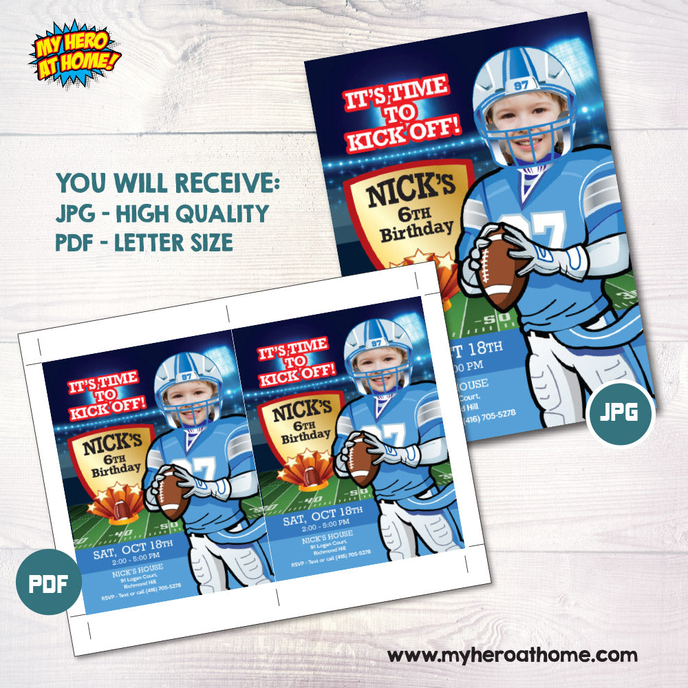 Detroit Lions birthday Invitation template with your kid as the star, Lions football theme party. 2370IN