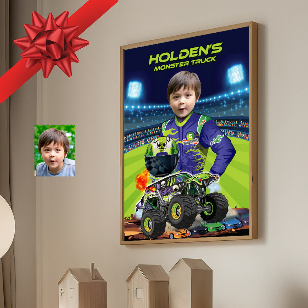 Monster Truck Grave Digger Poster with kid as the driver, Printable Grave Digger gift. 2391GF2